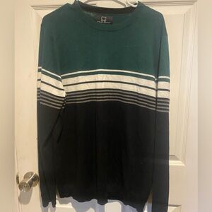 Michael Strahan Men's Green and Black Striped Sweater